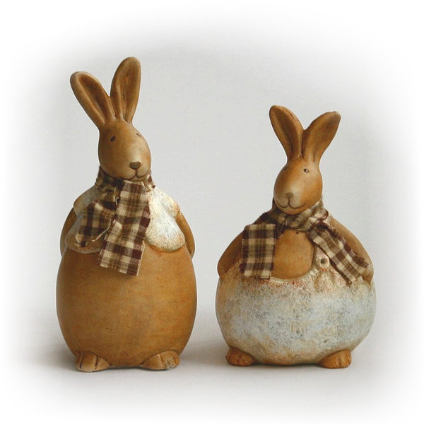 Osterhasen Paar Deko Figuren Keramik 2-teilig braun-creme