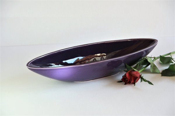 Ovale Dekoschale Bootsform Keramik dunkelviolett 40 cm