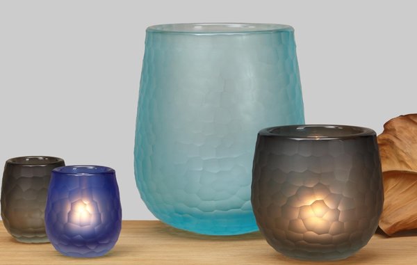 Kaheku Windlicht Vase Glas Evra grau Wabenstruktur h21 cm
