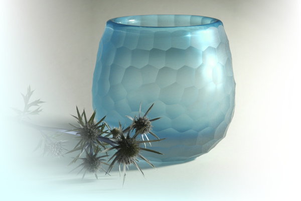 Kaheku Windlicht Vase Glas Evra seeblau Wabenstruktur h14 cm