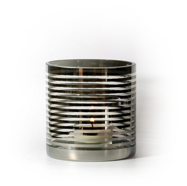 Kaheku Zylinder Glas Teelichthalter Pairas silber Ringe d10 h10 cm