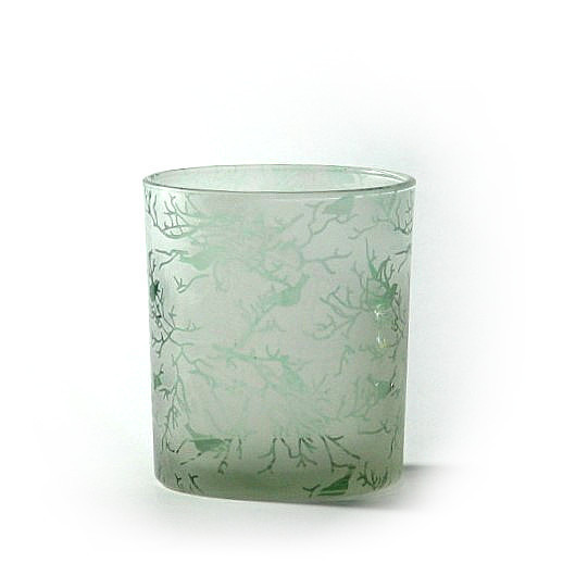 Kaheku Teelichthalter Sparks Glas Frühling Vögel grün d8,5 h10 cm