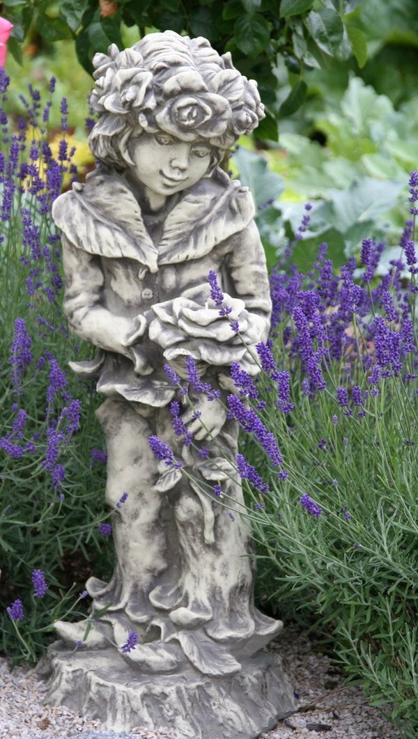 Zauberblume Gartenfigur Lichterkind Rosenjunge Steinguss h70 cm