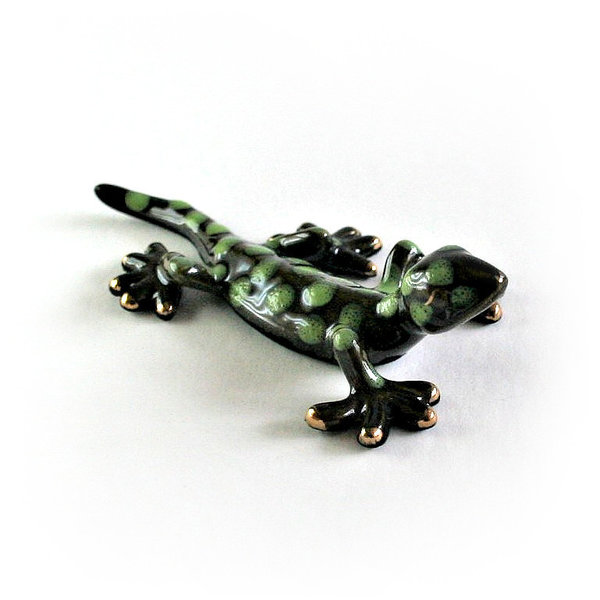 Lino Pinelli´s Pond Collection Porzellantier Gecko Peter schwarz grün