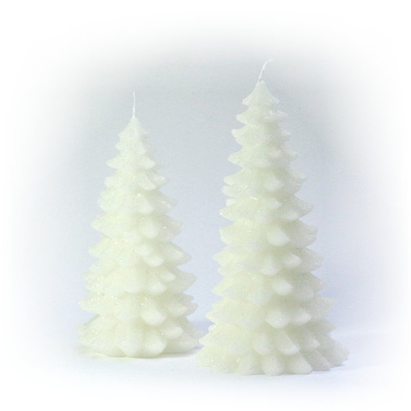 Mini-Tannenbaum Kerze VOTO weiß glitzer h17,5 cm