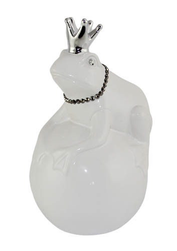 Kaheku Deko-Figur Froschkönig auf Kugel weiß silber glitzer h21,5 cm