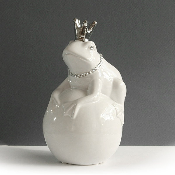 Kaheku Dekofigur Froschkönig auf Kugel weiß glitzer h21,5 cm