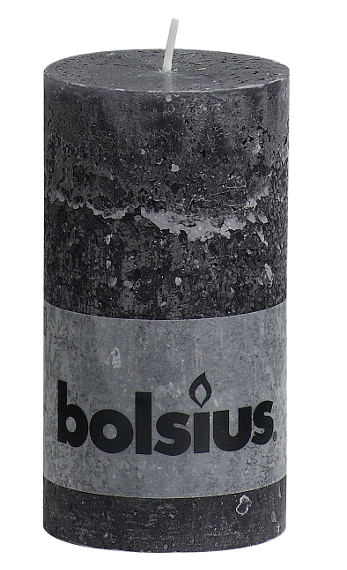 Bolsius Rustik Stumpenkerze anthrazit 130/68 mm