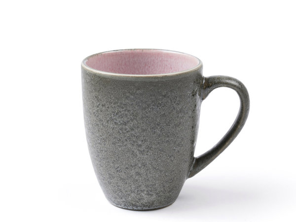 Bitz Kaffeebecher Tasse Becher mit Henkel Steingut grau-rosa d8 h10 cm