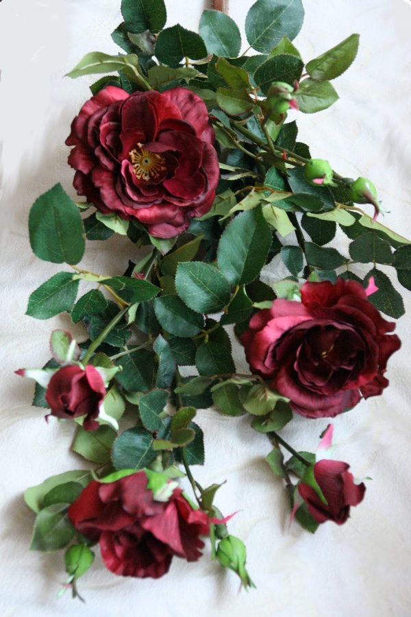 Kunstpflanze Rosenzweig künstlich bordeaux-rot h65 cm