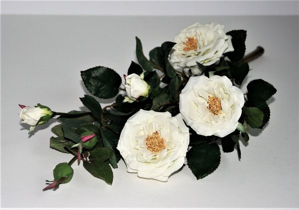 Kunstpflanze Rosenzweig Rosenblüten Knospen creme h45 cm