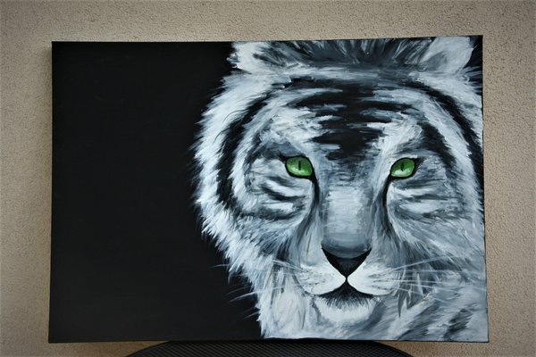 Wandbild Gemälde "Weißer Tiger" Acryl handgemalt