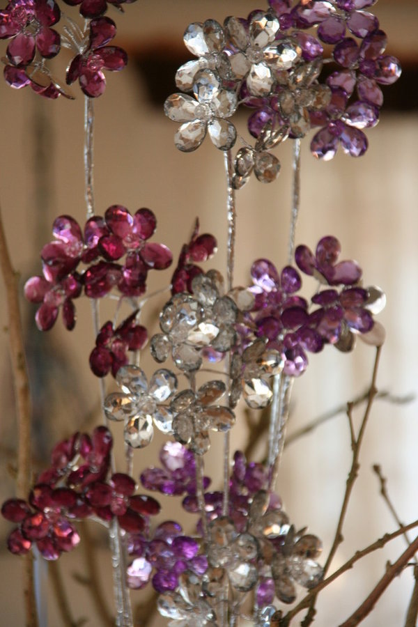 Deko Blüten-Zweig künstlich mit 3 Blütenbällen Facettenschliff