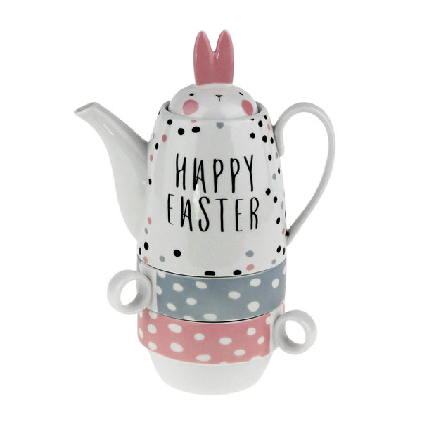 Teekanne mit 2 Tassen "Happy Easter" Porzellan
