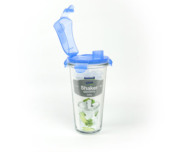 Glasslock Shaker aus Glas mit ml-Anzeige blauer Deckel 450 ml (PC-318-ML)