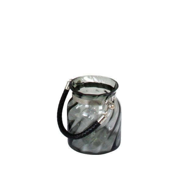 Mini Teelicht-Laterne COMARE Strukturglas grau mit Seil-Griff